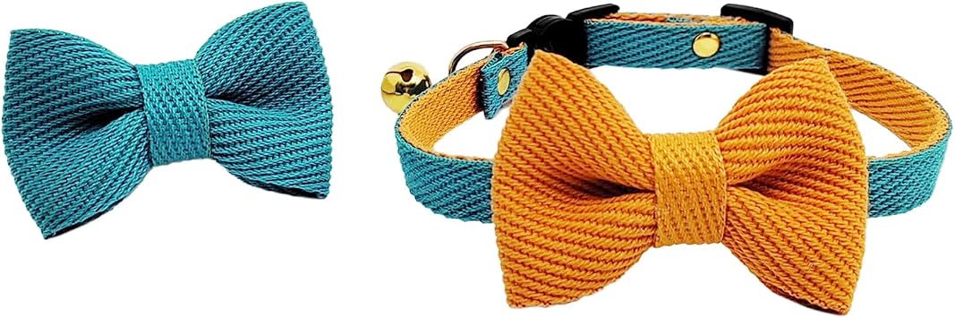 Cat Collar with Bells, Safety Quick Release Breakaway cat Collars with 2 Bows in, 1 Pack Girl Boy Kitten Collar,Adjustable 20-30cm Peacock Blue, 20-30cm