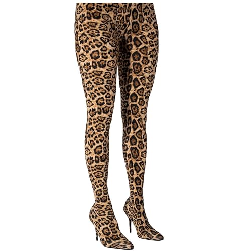 aixizi Thigh High Over The Knee Boots for Women Leopard Print Style Pull on Legging Boots Pointed Stiletto High Heel Cotton Cloth Tight Fashionable High Heels - 6 UK - Leopard