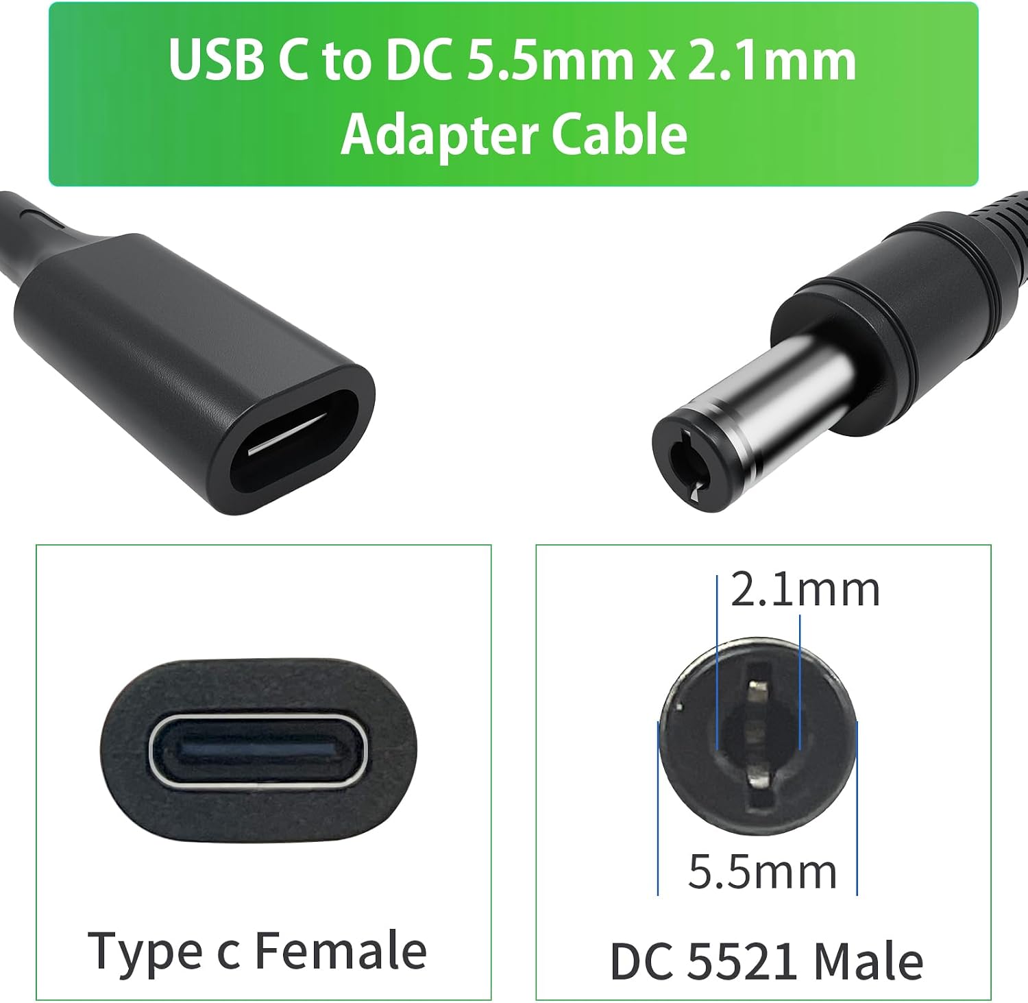 2Pack 5V USB C to DC 5.5mm x 2.1mm Power Cable, 3.28Ft USB C Female to Male Plug Supply Adapter Power Cable for Tablet PC, IP Camera, Bluetooth Speaker, Webcam Router