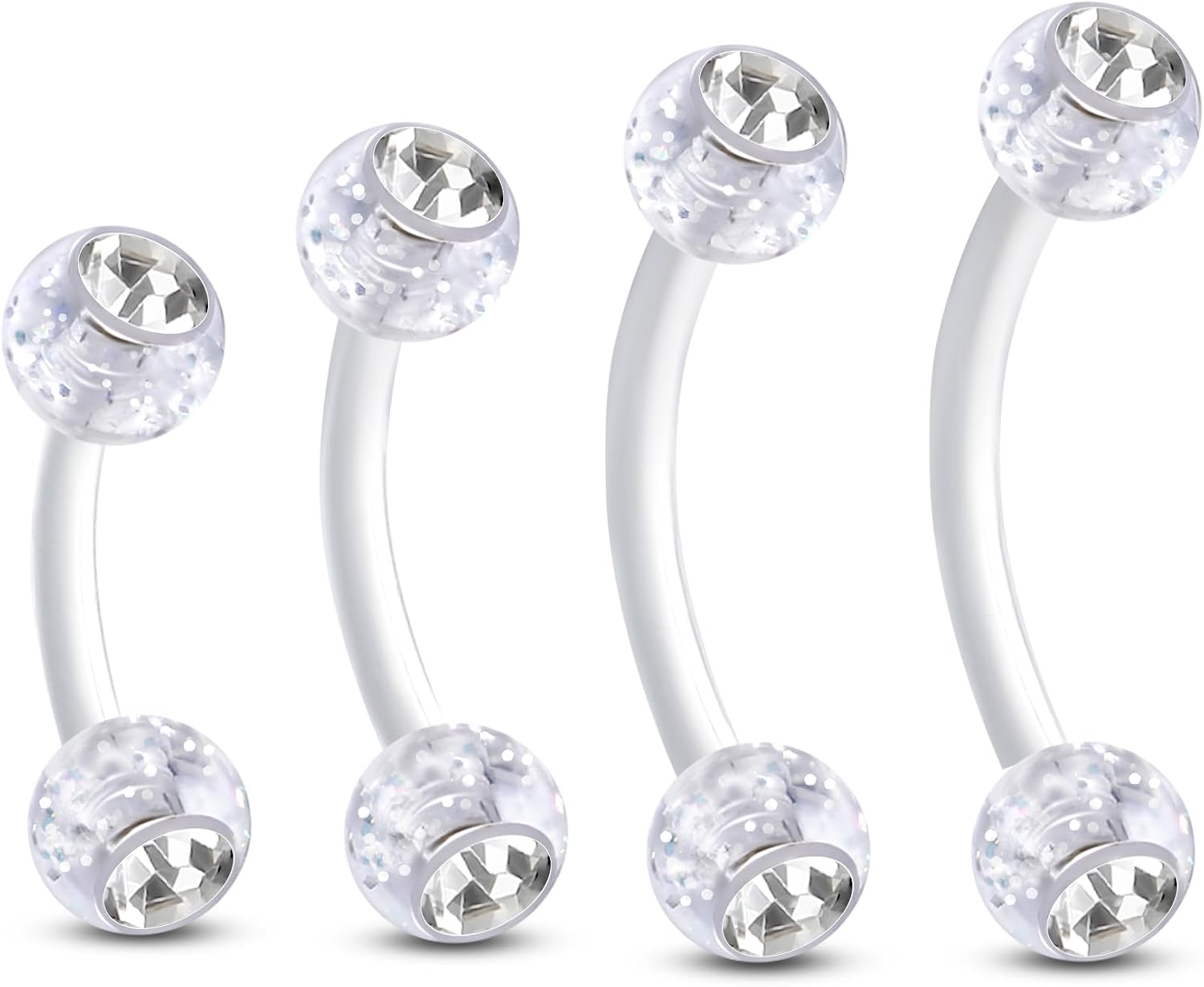 COCHARM 4PCS 16g Clear Bioflex Rook Piercing Jewelry 6mm 8mm 10mm Acrylic Eyebrow Piercing Jewelry Long Rook Earrings Anti Eyebrow Rings Hypoallergneic Eyebrow Retainer
