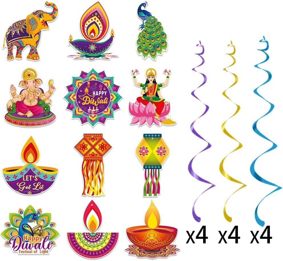 24pcs Diwali Hanging Decorations - DIY Happy Diwali Decorations for Home, Deepavali Party Decorations, Indian Festival Diyas, Rangoli Decoration Lights, Hanging Swirls - Image 6
