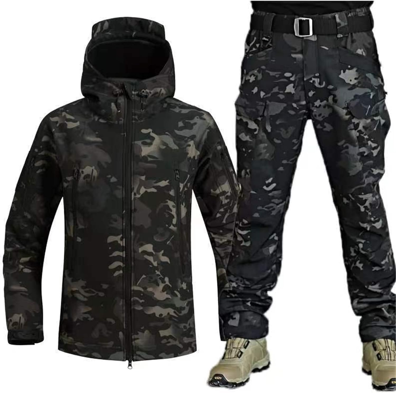 Wygwlg Men Waterproof Ski Suits, Camouflage Insulated Hooded Warm Snowsuit with Arm Band and Belt for Men