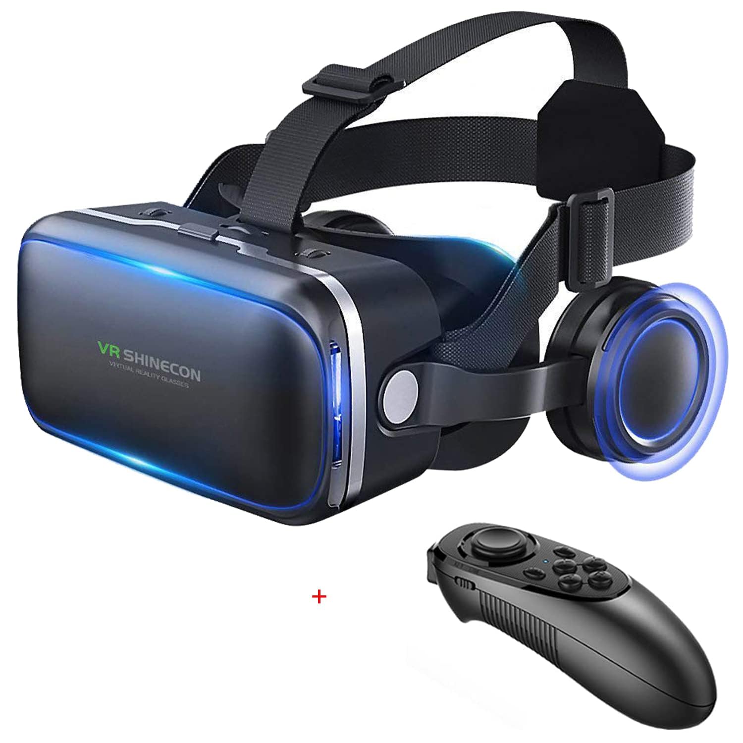 VR Headset Version Virtual Reality Glasses Stereo Headphones 3D Glasses Headset Helmets Support 4.7-6.0 inch Large Screen Smartphone with Controller (BG21)