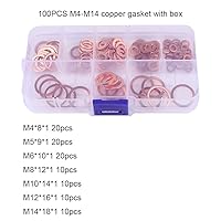 Vista 3 de Arandela de cobre de 100 piezas, junta de cobre M4-M14, kit surtido de arandelas planas, M4/M5/M6/M8/M10/M12/M14 para tapones de sumidero