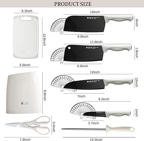 Miniatura 8 de Juego de cuchillos de 8 piezas para cocina, cuchillos de cocina de acero inoxidable con afilador y tabla de cortar, juego de cuchillos de chef