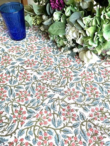 ATOSII Cotton Blockprint Round Tablecloth, Kalina, 90 Inches
