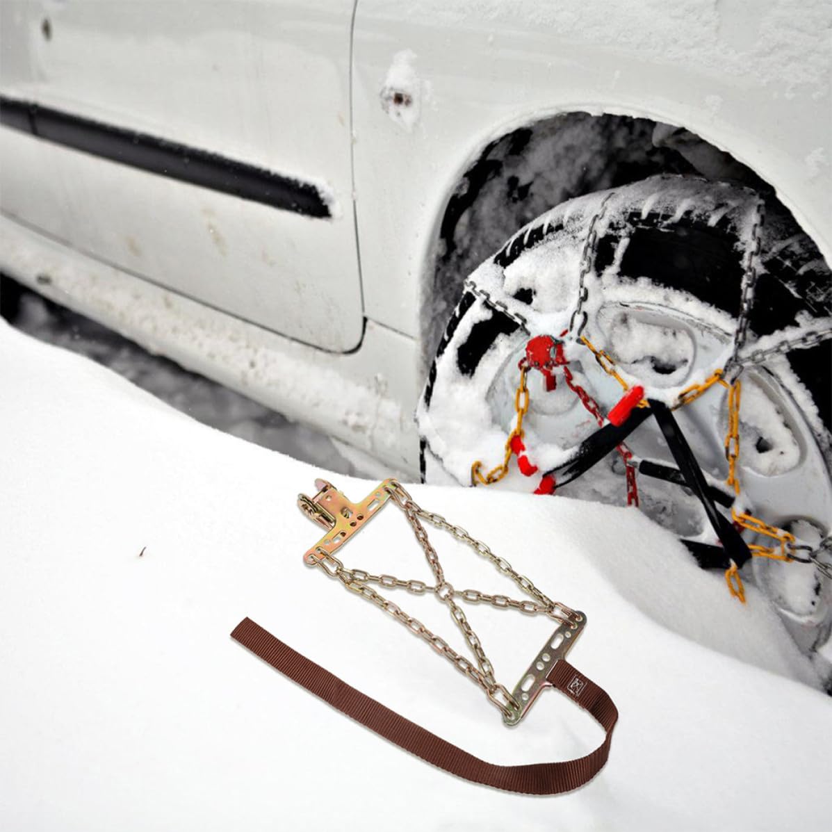 Cadenas de Nieve Antideslizantes de Acero Reforzado 2 Piezas para Coche Instalación Fácil para Terrenos Desafiantes y Nieve