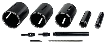 Steel Dragon Tools 5-Piece 1.5in. to 5in. Dry Diamond Core Drill Bit Kit with Hex SDS Adapters and Case