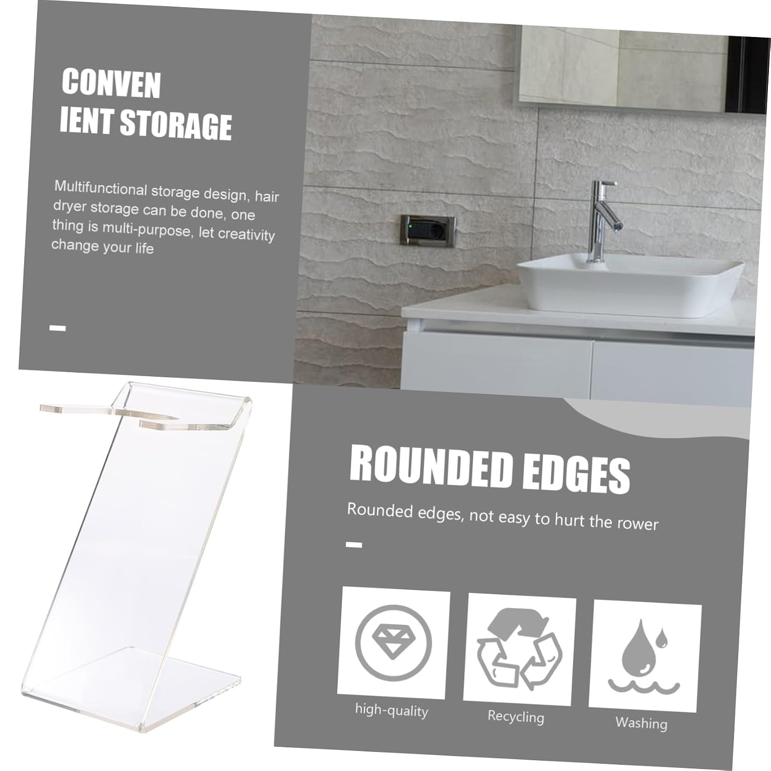 Hair Dryer Display Rack Multi-function Holder for Bathroom Storage Design for Hair Tools Easy to Install