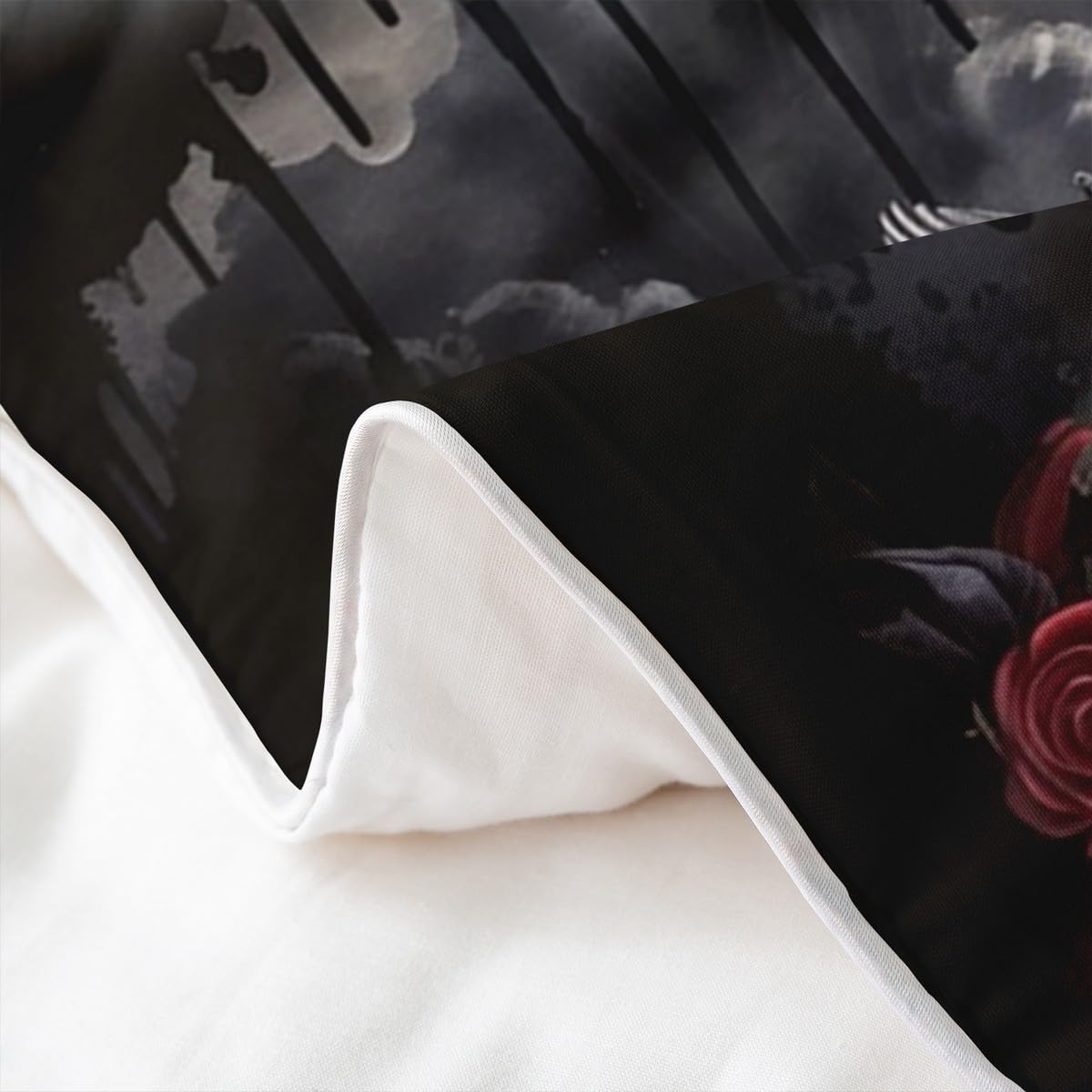 Homewish Halloween Crow 100% bawełniana poszewka na kołdrę podwójna gotycka czaszka zestaw pościeli dla dzieci chłopców dziewcząt dorosłych róża czaszka poszewka na kołdrę szkielet kości zestaw