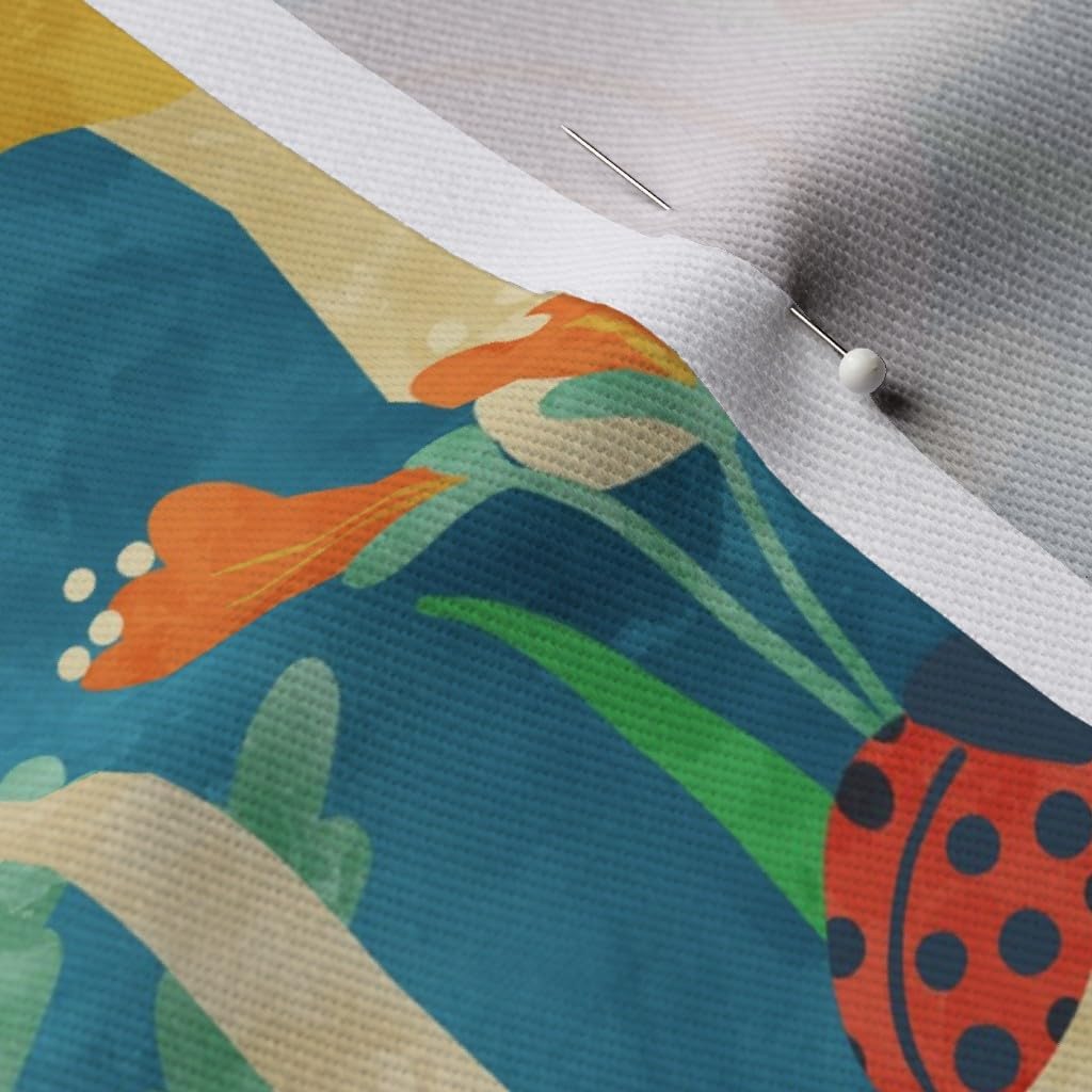 Spoonflower Fabric - Flowers Butterfly Forest Whimsical Snail Ladybug Ferns Mushrooms Printed on Denim Fabric by The Yard - Bottomweight Apparel Home Decor Upholstery