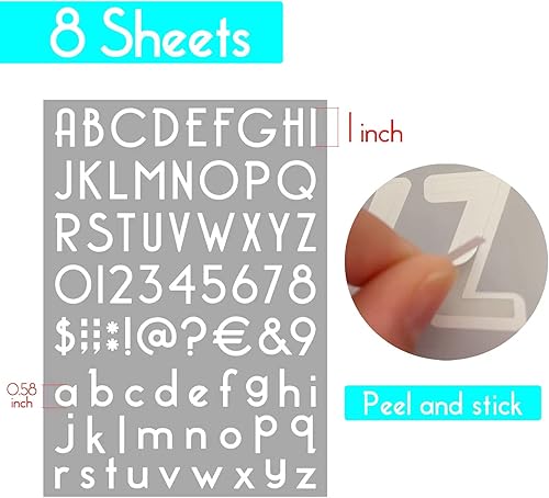 Miniatura 3 de 584 piezas de 8 hojas de 1 pulgada - Kit de letras de vinilo autoadhesivas con números de buzón moderno para buzón, letreros, ventanas, puertas,