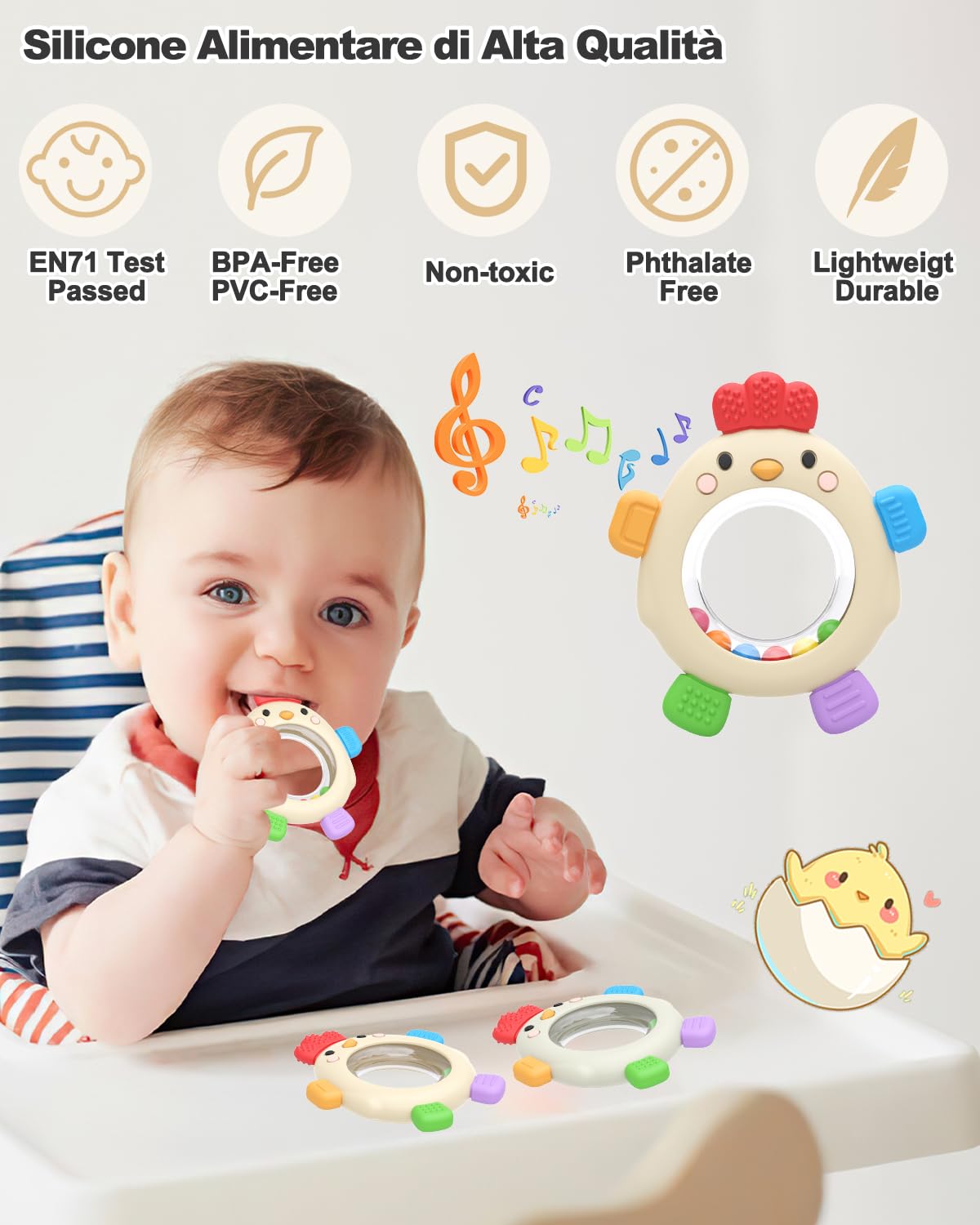 Massaggiagengive Mushie Per Neonati – Pallina Geometrica In Silicone Alimentare, Senza BPA, Colore Dried Thyme - 4