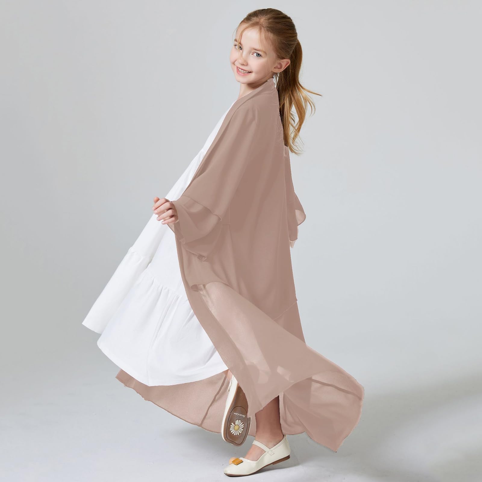 IDOPIP Girls Muslim Abayas Dress with Hijab 2PCS Prayer Clothes for Toddler Chiffon Open Front Cardigan Ramadan Dresses Islamic Dubai Robe Kids Maxi Kaftan Casual Thobe Outfits Champagne 4-5 Years