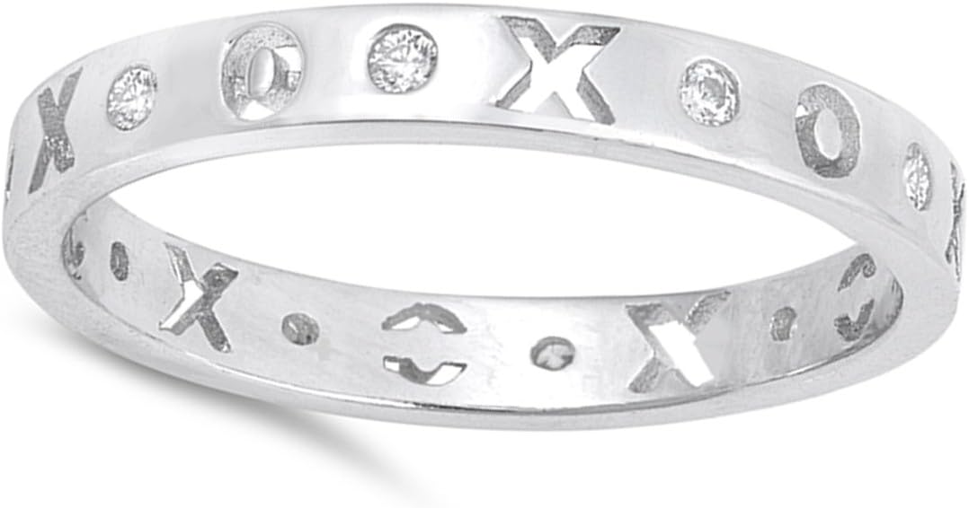 CHOOSE YOUR COLOR Sterling Silver XOXO Kisses Ring