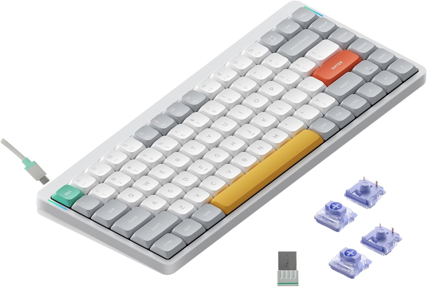 Air75 V2 Portable 75% Mechanical Keyboard, Wireless Keyboard,Supports Bluetooth/2.4G/USB-C RGB Bluetooth Keyboards,Compatible with Windows/Mac OS/Linux Systems White-Gateron Wisteria Switch