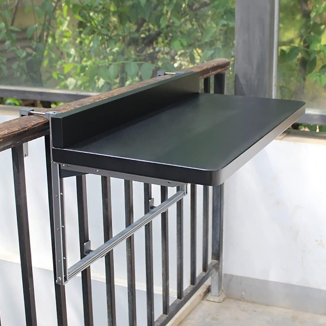 Balcony Folding Hanging Railing Table, Adjustable Wall-Mounted Side Table, Outdoor Indoor Space-Saving Desk 80–120cm(Gold,80 * 40cm/31.4 * 15.7in)