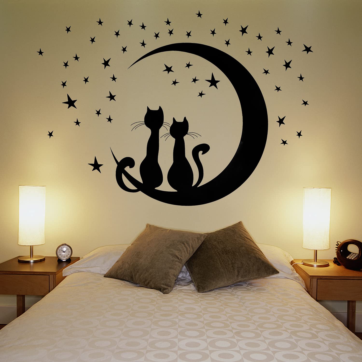 2 piezas calcomanías de pared negras con gatos, autoadhesivo para decoración de paredes farola estrella gato pegatinas adhesivas murales para sala estar dormitorio habitación de niños pasillo ventana