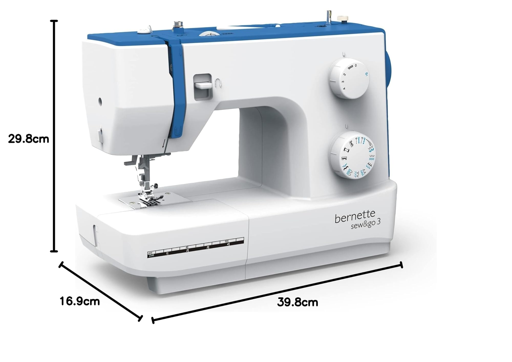 bernette sew&go 3 - Freiarm Nähmaschine, einfache Bedienung, Einfädelhilfe, Fadenabschneider, 19 Nähprogramme, 4 Nähfüße, Stichlänge und Nähfußdruck einstellbar