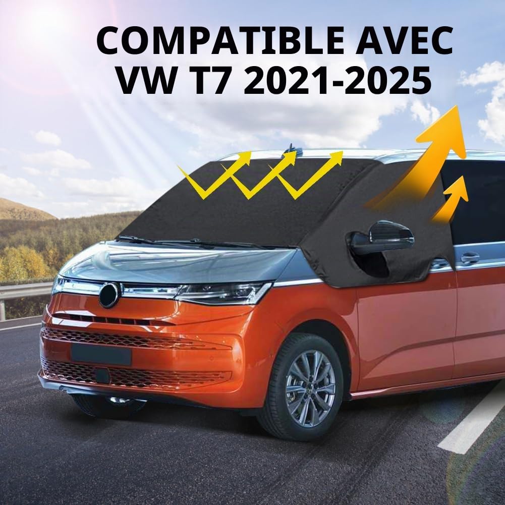 Pare-soleil pour pare-brise de voiture de remplacement pour VW T7 VW T7 California 2021-2025, protection solaire 600D pour pare-brise avant, 100% obscurcissant, bloque les rayons UV, enveloppe de