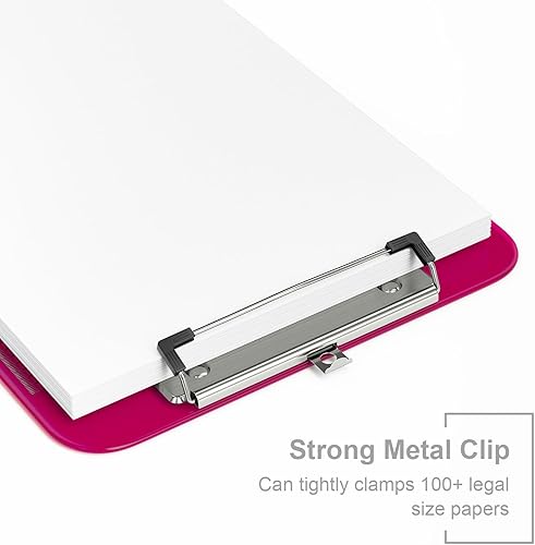 Miniatura 10 de Portapapeles de plástico, tablero de clip translúcido con perfil bajo, portapapeles morado con regla, portapapeles de oficina, suministros