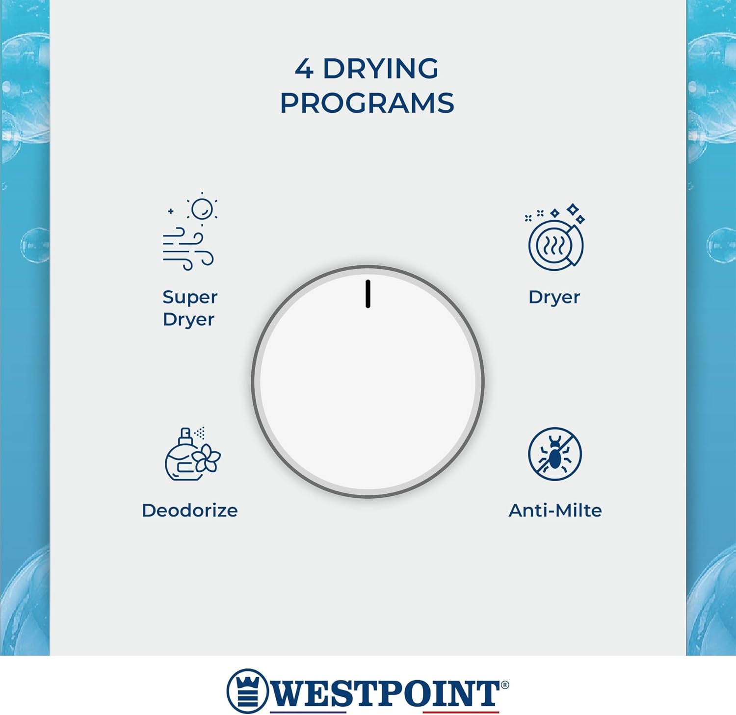 Westpoint WDMT-81420E Washer Dryer 4 Drying Programs dial
