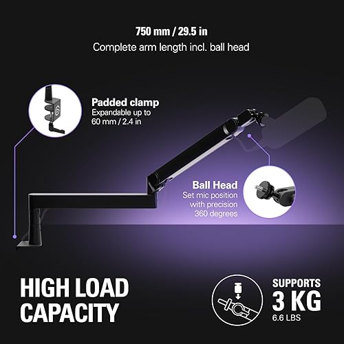 Miniatura 4 de Elgato Wave Mic Arm Pro - Brazo de micrófono giratorio de bajo perfil de 360, funciona micrófonosShure SM7BHyperX QuadCastRodeBlue Yeti y más - para