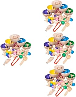 Toyvian 4 Conjuntos De Brinquedos De Madeira Com Classificação De Cores Giroscópicas Copos De Empilhamento Quebra-Cabeças Infantis Brinquedo Montessori De Madeira Habilidades Motoras