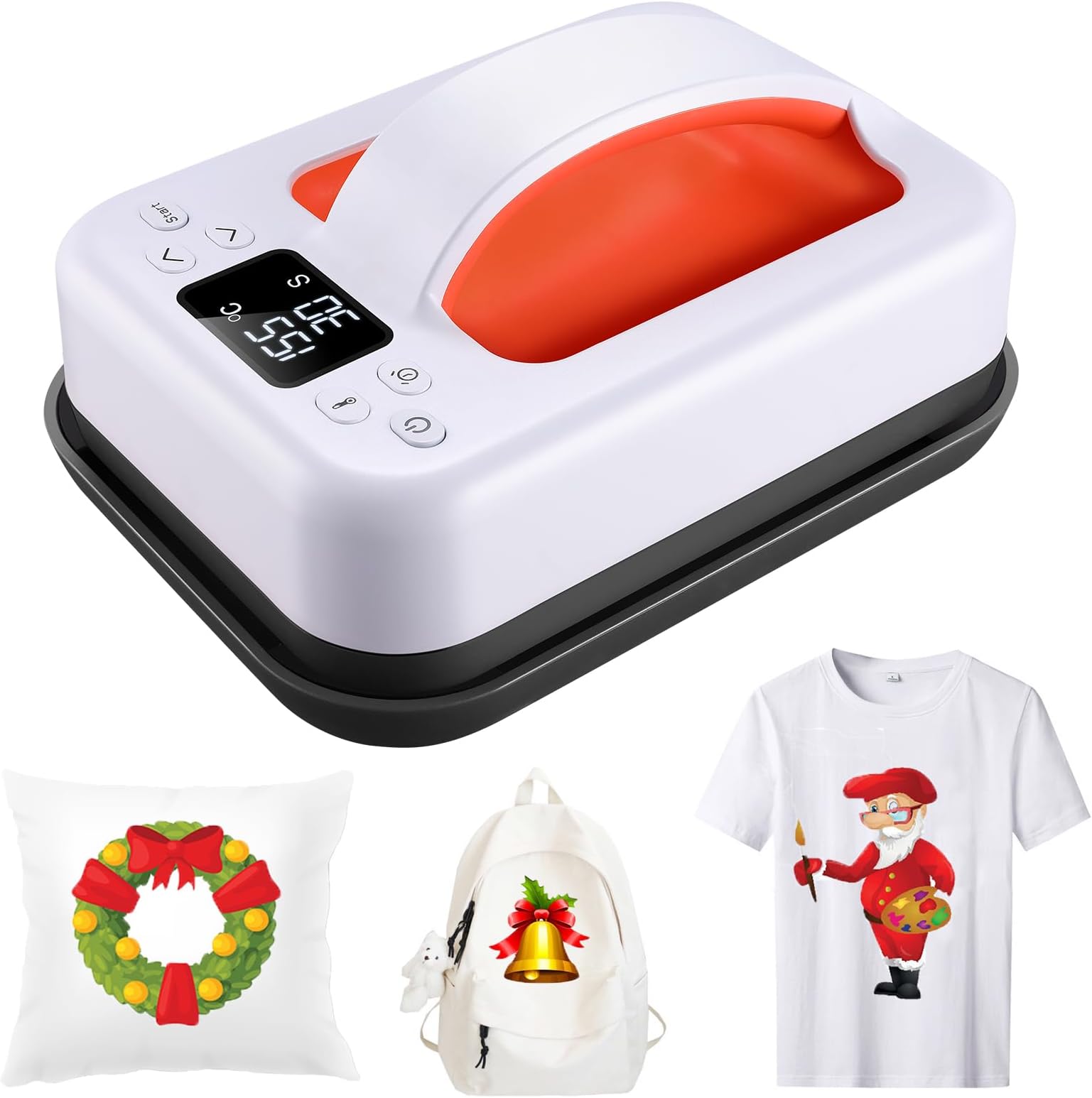 Heat Press Machine for T-Shirts, 7" × 4.8" Portable Fast Heat-up Easy Press with Precise Temperature Control, Features Insulated Safety Base and Auto-Shut Off, Orange