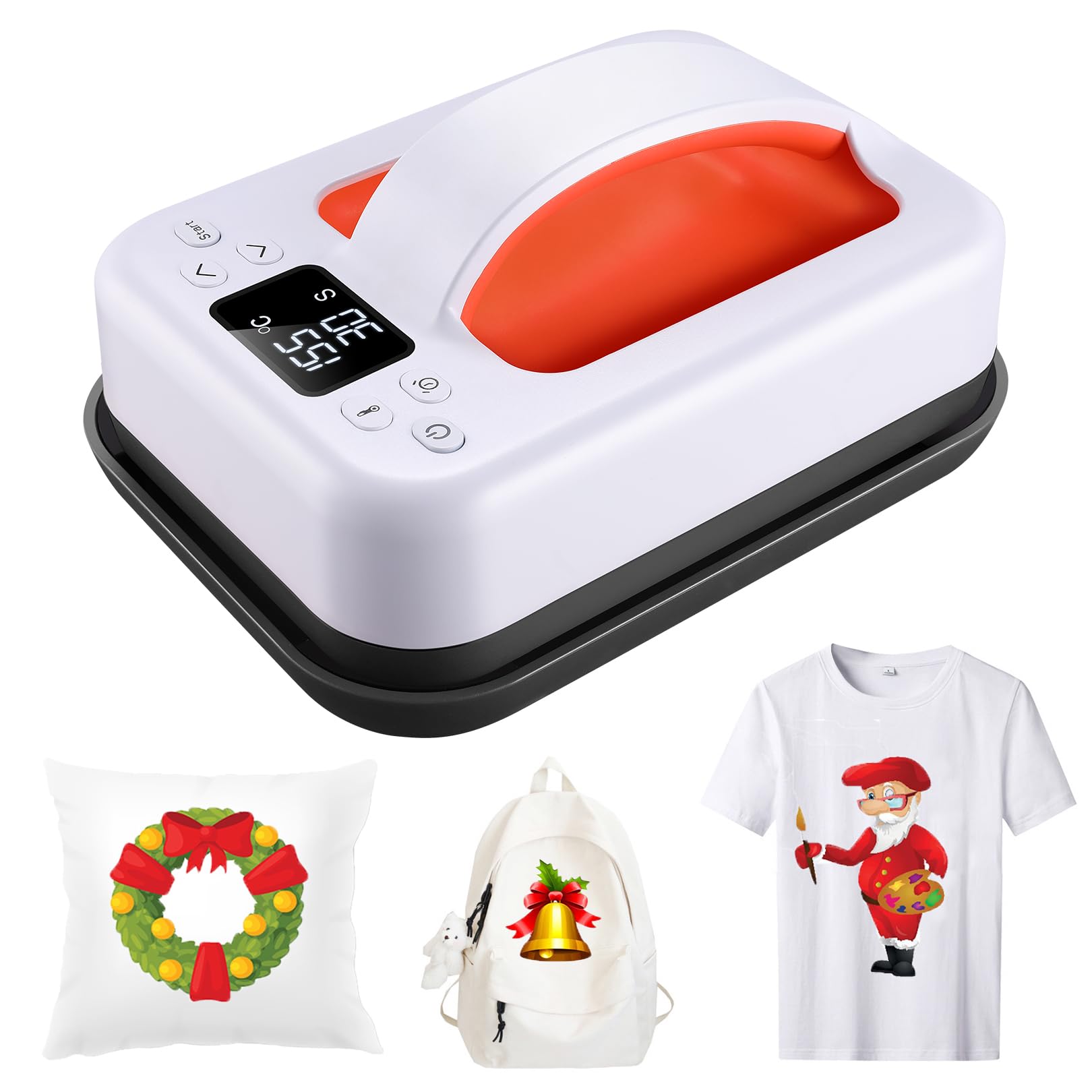 Heat Press Machine for T-Shirts, 7" × 4.8" Portable Fast Heat-up Easy Press with Precise Temperature Control, Features Insulated Safety Base and Auto-Shut Off, Orange