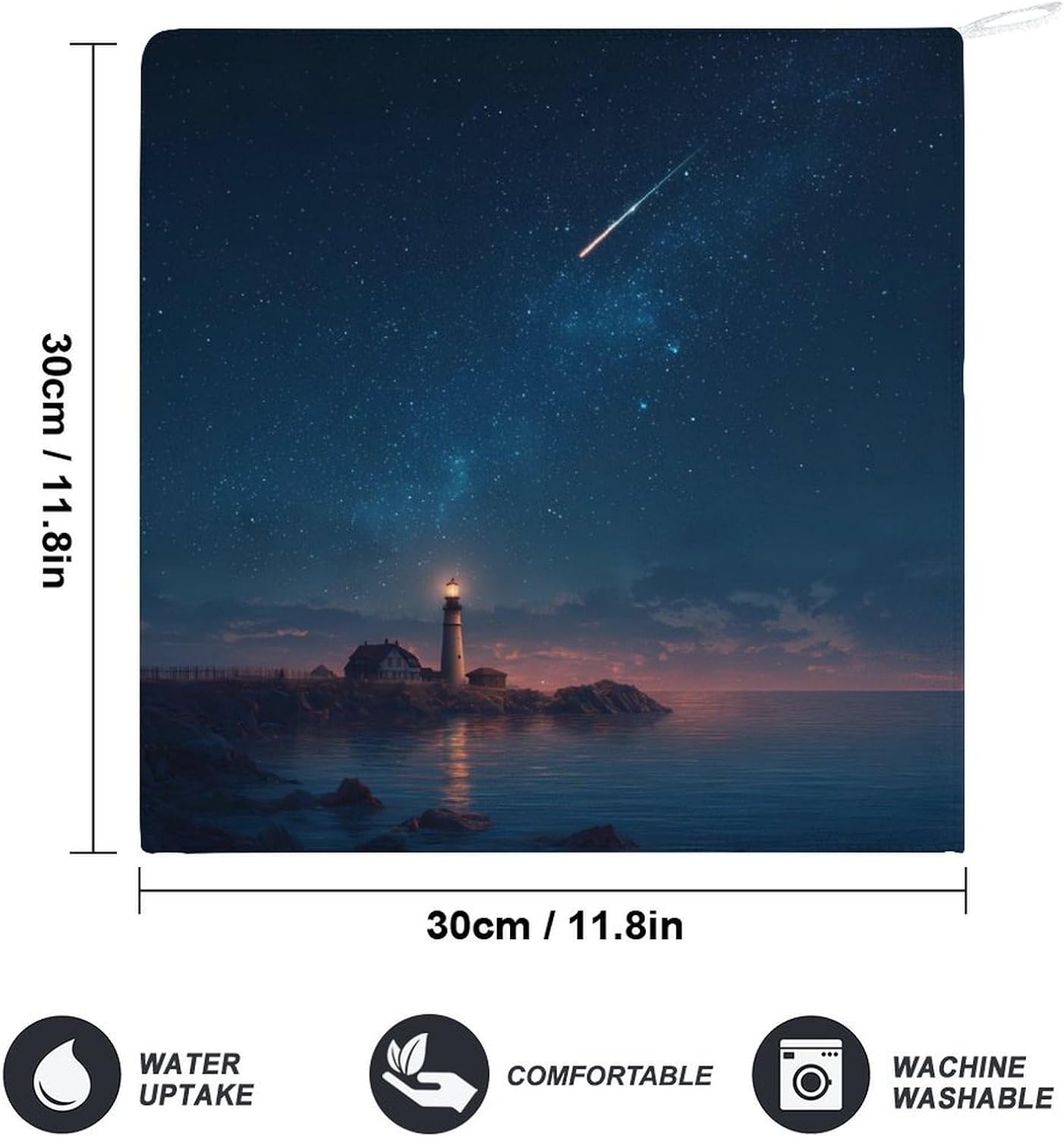 Lighthouse Night Starry Sky Microfiber Hand Towels for Bathroom Soft Absorbent Bath Kitchen Towel with Hanging Loop 4PCS