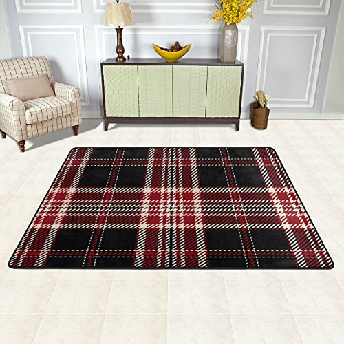My Little Nest Red Black And White Plaid Tartan Pattern Area Rug Lightweight Doormat 4' X 6', Memory Sponge Indoor Outdoor Decor Carpet For Entrance Living Room Bedroom Office Kitchen Hallway #TOP1