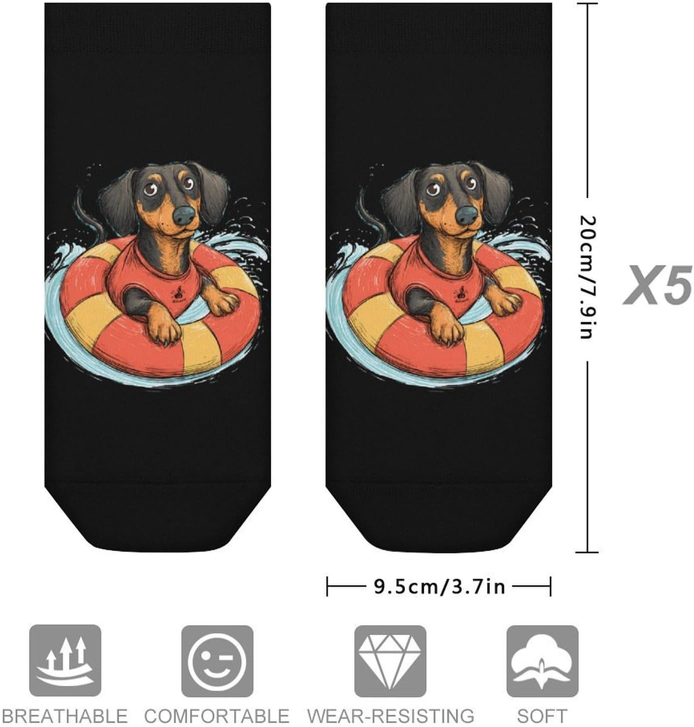 Dachshund Socks for Men Women 5 Pairs Ankle Socks