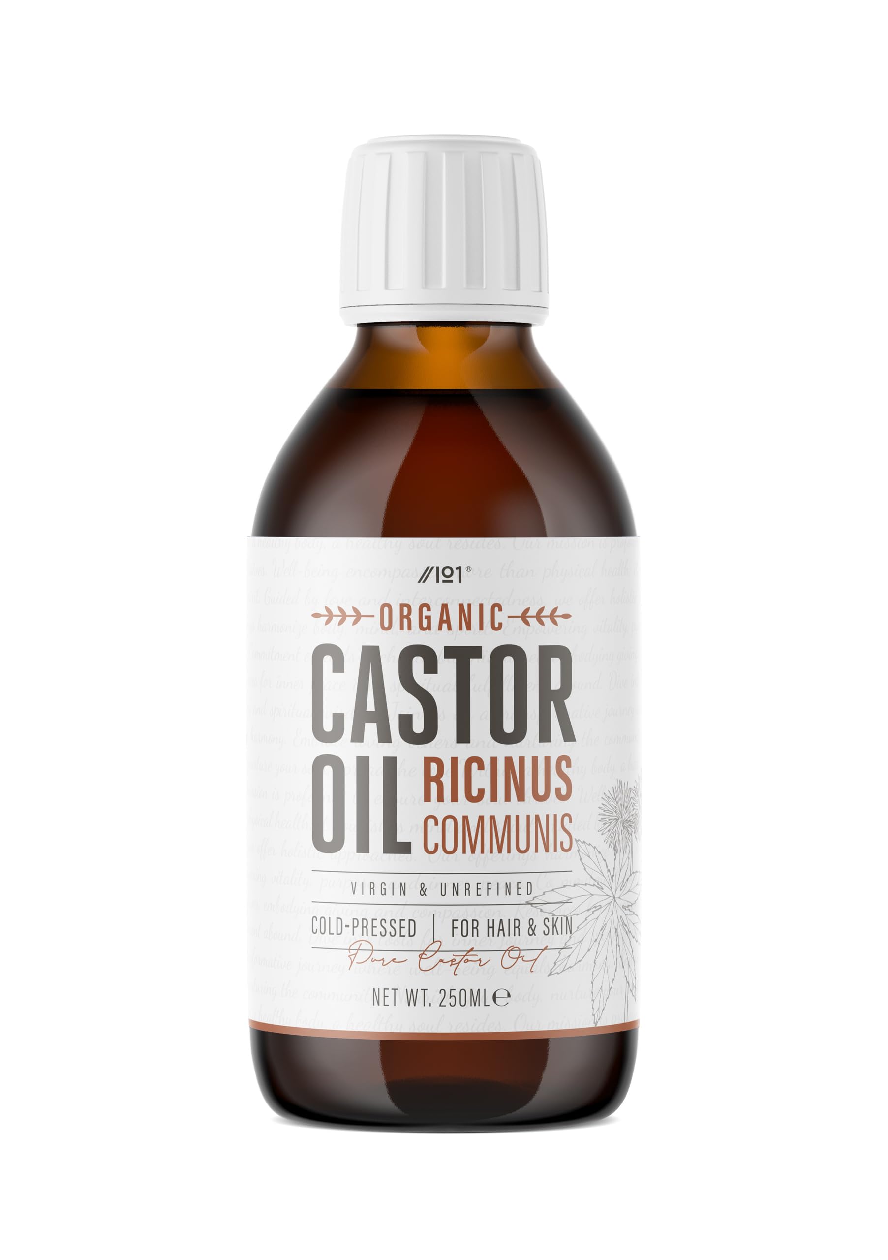 Organic Castor Oil 250ml - 100% Unrefind & Cold Pressed - Hexane Free - for Skin & Hair - Sustainably Sourced - By Alpha01