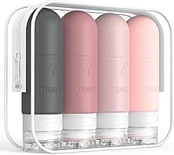 ME.FAN Travel Bottles for Toiletries, TSA Approved 3oz Travel Size Containers, Silicone Squeezable Portable Split Bottle, Travel Accessories for Conditioner, Shampoo, Lotion- 4 Pack Pink