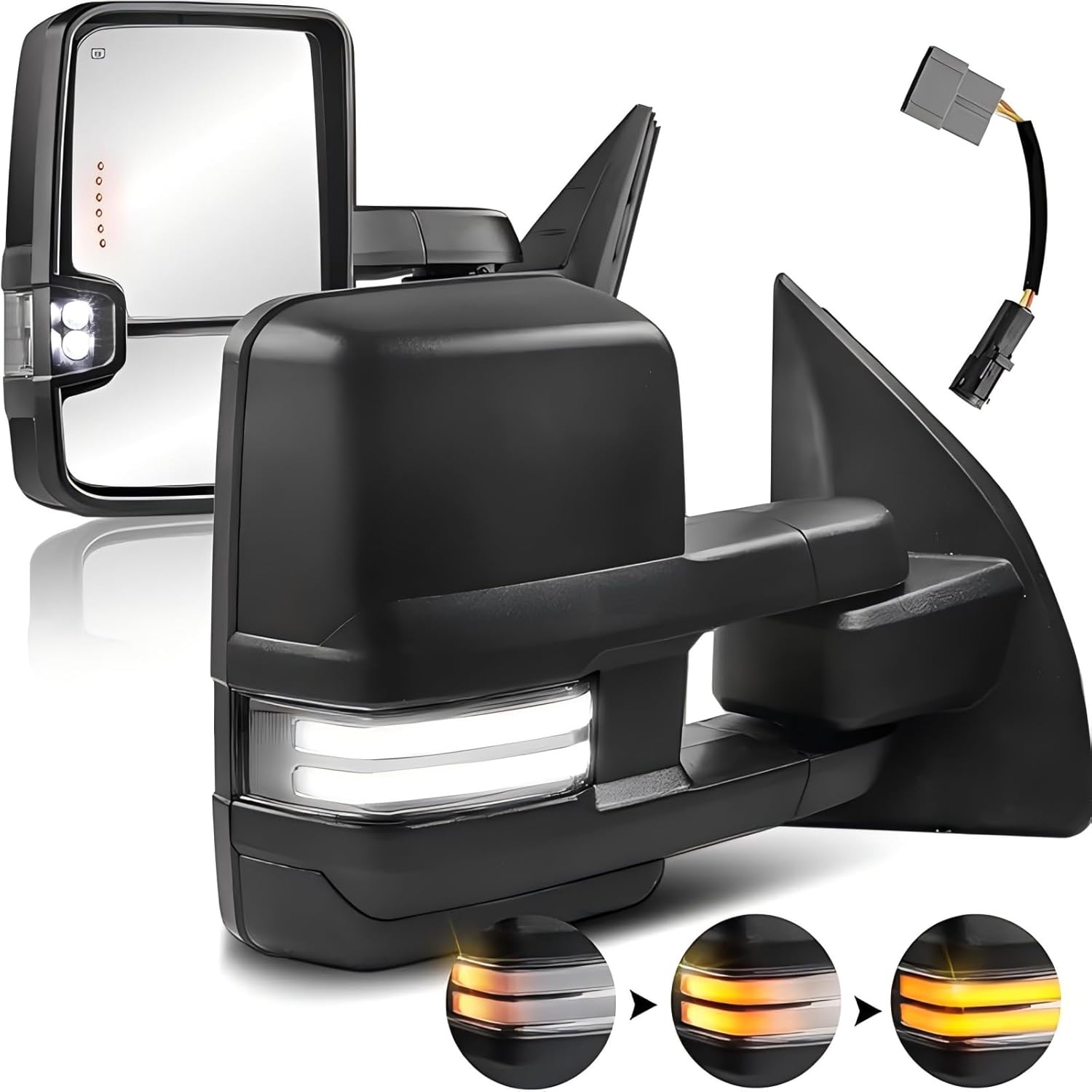 KUIPERAUTO Power Heated Towing Mirrors Compatible for 2003-2016 Ford F-250 F-350 F-450 F-550 Super Duty Turn light w/Sequential Clearance Lamp White Running Light Side Truck Mirror (Set of 2)