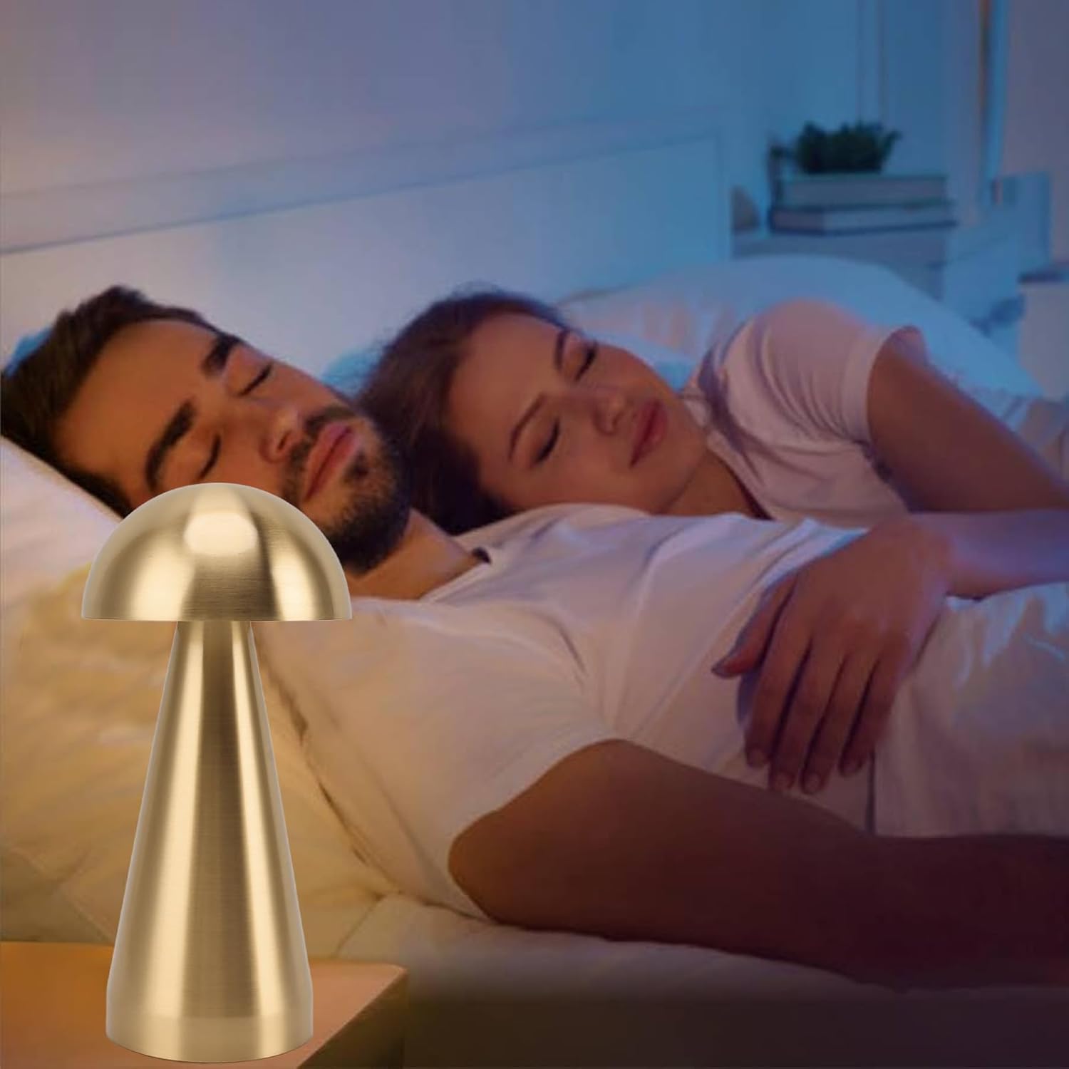 Dpofirs LED Nightstand Lamp, USB Rechargeable Iron Mushroom Shape Table Lamp for Living Room