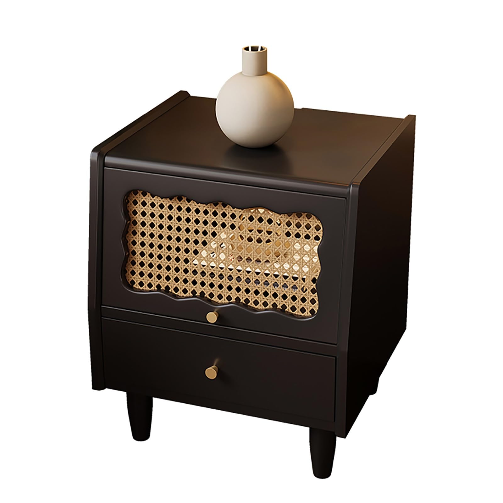 Table de chevet en bois Decor Chic et rotin tressé aux finitions haut de gamme