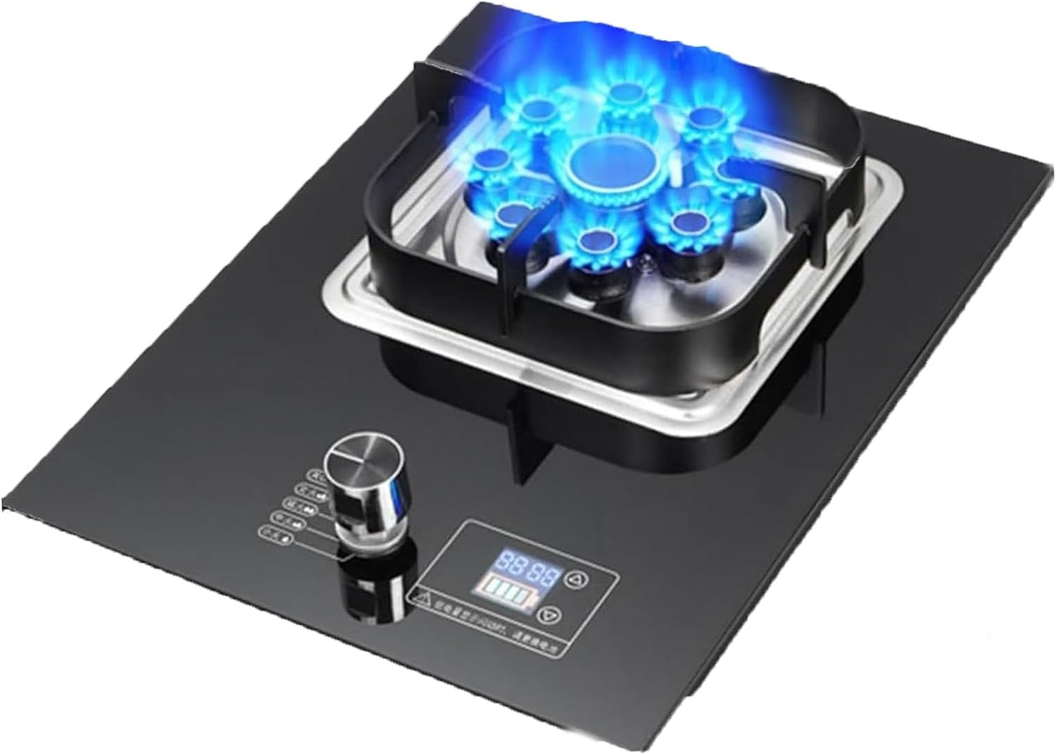 5.2KW Gas Stove, Cooker Nine-cavity High-fire Timer, Tempered Glass Cast Iron Pot Rack, with Flameout Protection and, for Home Kitchen(LPG)(NG)