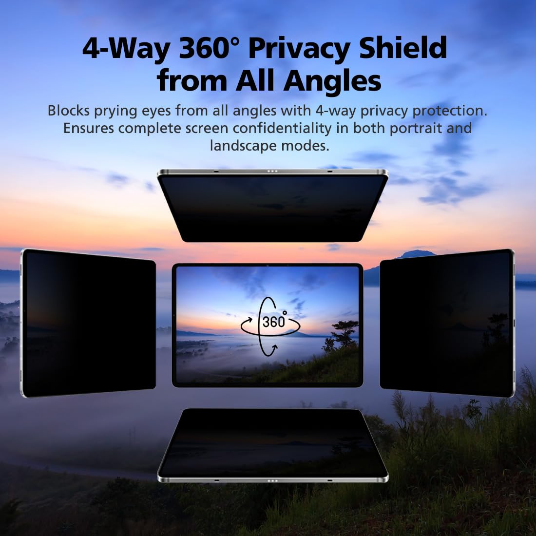 Diacube Magnetic & Nano Adsorption 360° 4-Way Privacy Screen Protector for iPad 9th/8th/7th Generation 10.2 inch | Detachable, Anti-Spy, Anti-Fingerprint | Works in Both Landscape & Portrait Modes
