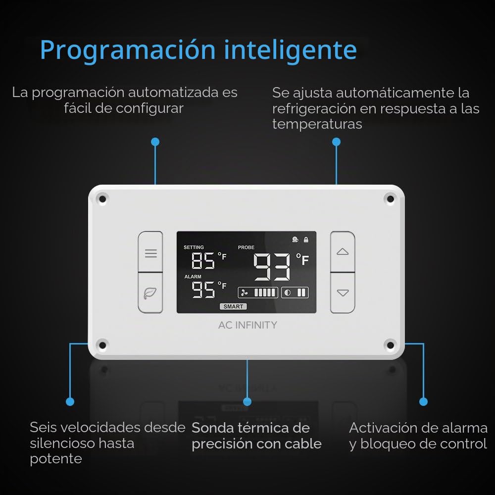 AC Infinity AIRPLATE T8 Blanco, 16cm Sistema de ventilador doble de enfriamiento silencioso de con control de termostato, para gabinetes AV de cine en casa | Con control de termostato, para gabinetes AV de cine en casa