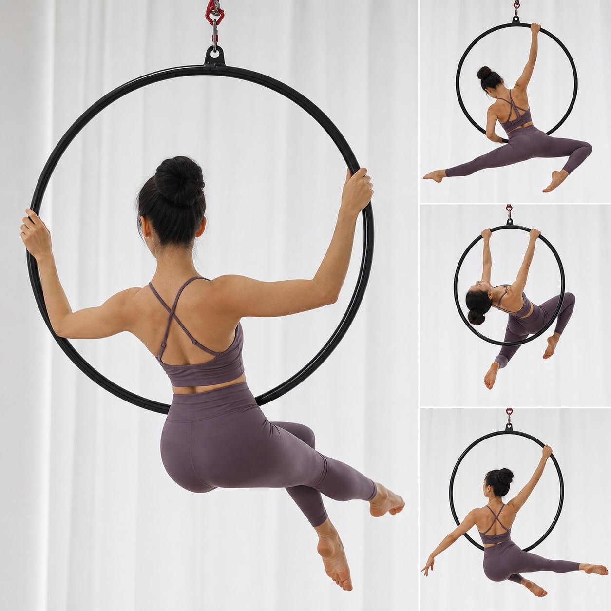 Professional Aerial Lyra Hoop, Cerchio per Lo Yoga Aereo con Accessori, per L'Acrobatica Aerea E La Ginnastica Aerea, per Lo Studio di Danza Silver-85cm