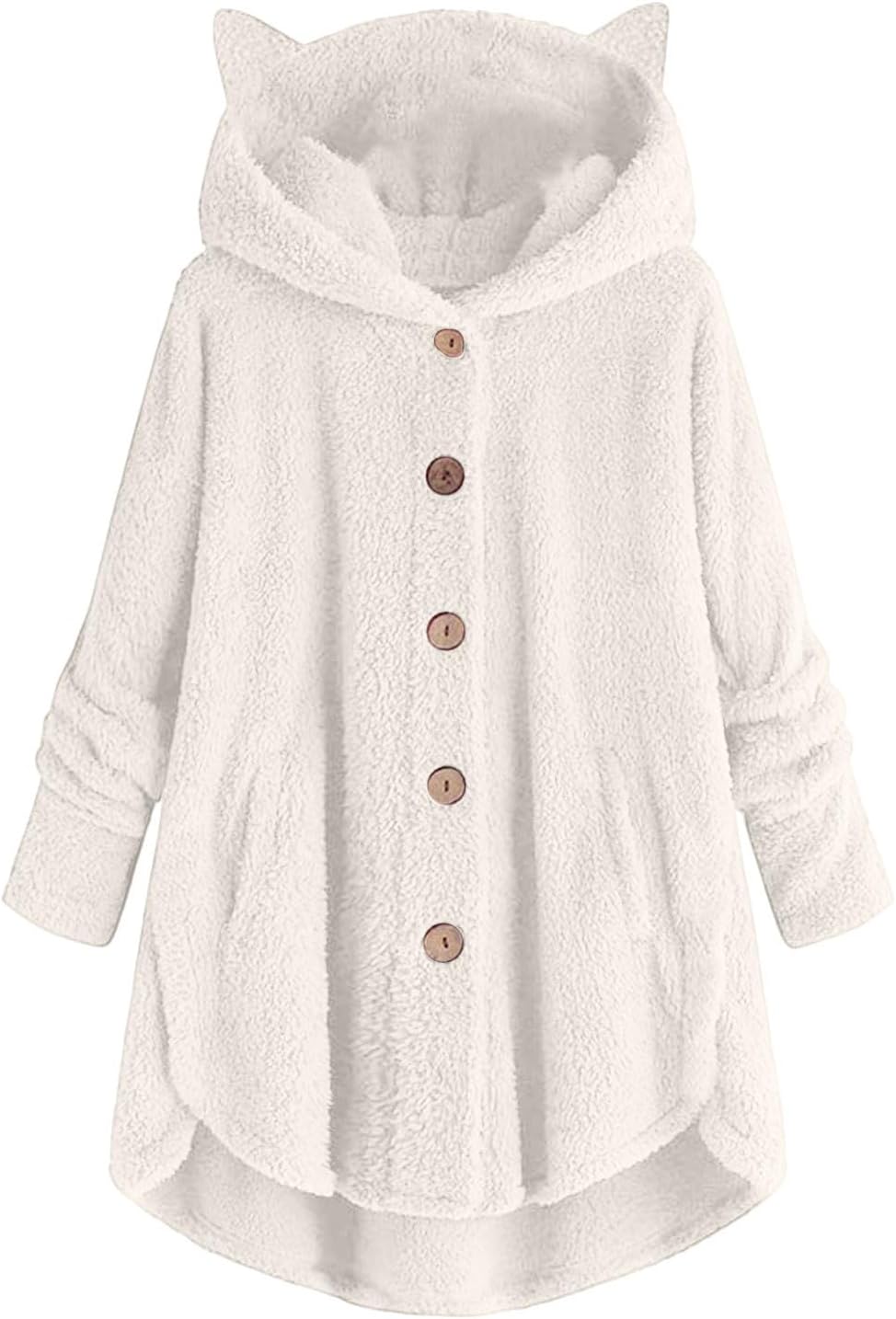 Women Thermal Top Plus Size Casual Button Down Fleece Long Sleeve Flannel Sherpa Comfort Hoodie with Ear Hooded