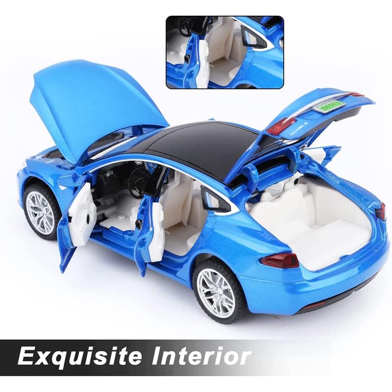 Image of Kids Model 1:32 Tela S Die Cast Metal Car Pull Back Action Opening Doors with Realistic Engine Sound Lights Toy Car Gift for Boys - Multi