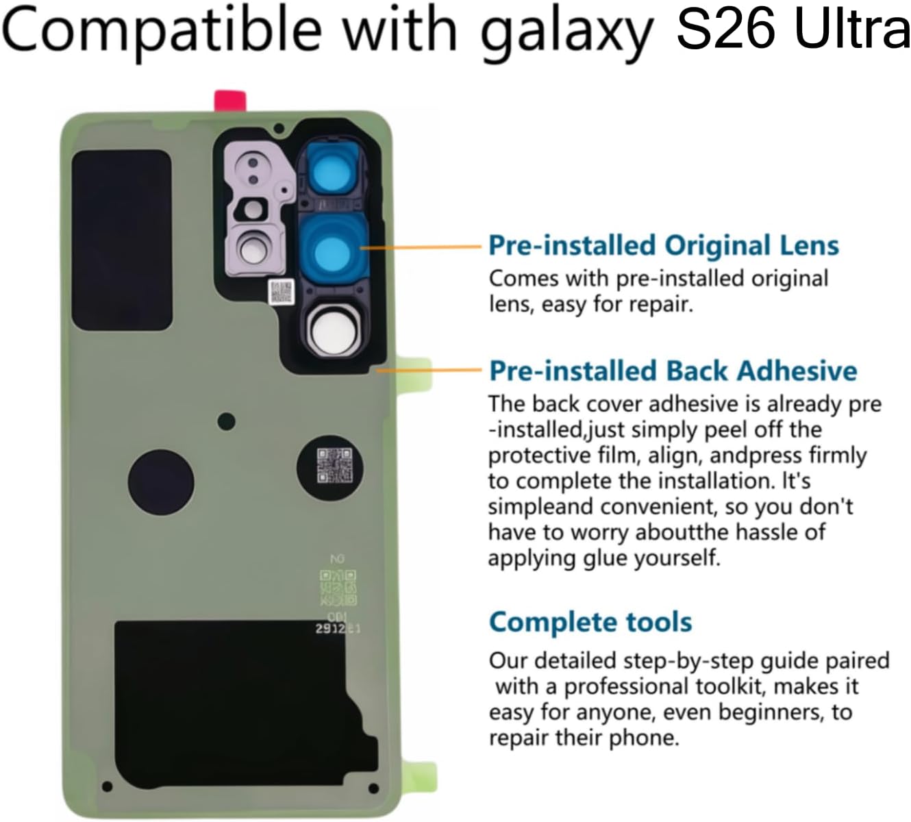 Galaxy S26 Ultra Back Glass Replacement for Samsung Galaxy S26 Ultra Rear Back Cover Glass Waterproof and Camera Lens+Professional Repair Tool Kit S948U (Cobalt Violet)