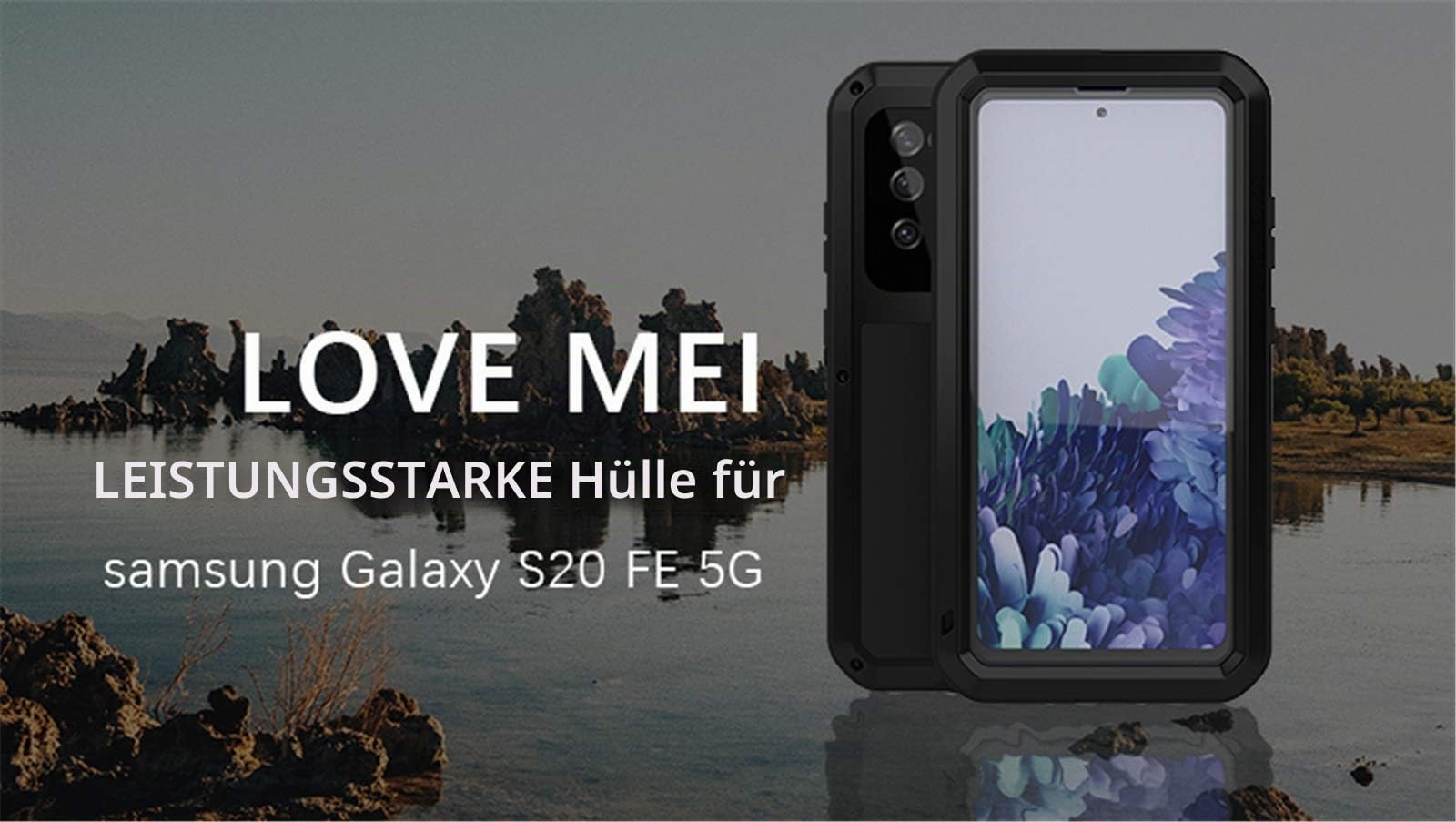 LOVE MEI Schutzhülle für Samsung Galaxy S20 FE 5G, Aluminium + Hartglas, wasserdicht, stoßfest, militärisch, robust, für Samsung Galaxy S20 FE 5G (schwarz)