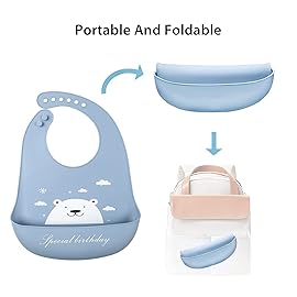 YINGJEE Silicone Bibs for Babies - 3 Pcs Adjustable, Waterproof with Feeding Bibs (Color 08)