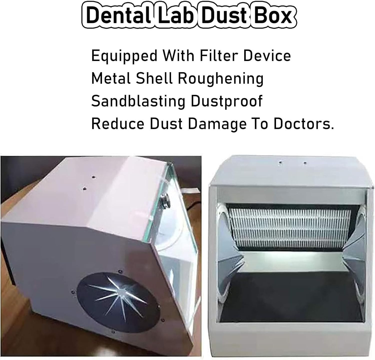 Pyłochwyt do Laboratorium Dentystycznego, Skrzynia do Piaskowania, Szlifowania i Polerowania z 2 Filtrami, 12 LED i Szkłem Hartowanym - Szafa Pyłoszczelna dla Techników i Jubilerów,110v