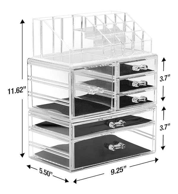 Sorbus Large Clear Makeup Organizer - Detachable 3-Piece Jewelry & Make Up Organizers and Storage Set - Spacious Cosmetic Display Tower - Makeup Organizer for Vanity, Bathroom, Dresser & Countertop by Sorbus - Used condition - Image 2