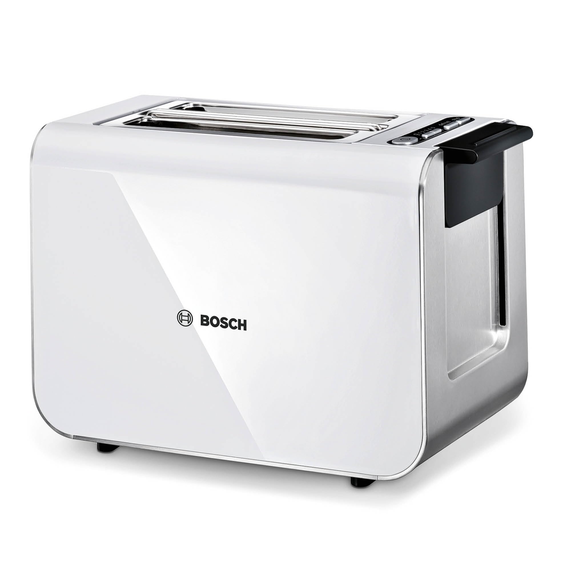 Bosch Toaster Styline TAT8611N, integrierter Brötchenaufsatz, Liftfunktion, Auftaufunktion, Abschaltautomatik, Brotzentrierung, 800 W, Edelstahl/weiß